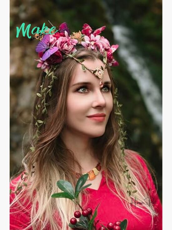 Fairy Flower Crown - Elf Woodland Headpiece Floral Vine Headband with Butterfly main image 6